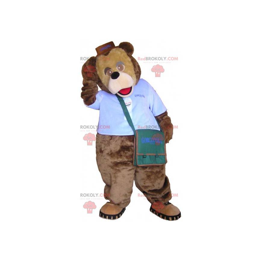 Mascote do urso pardo com roupa de correio - Redbrokoly.com