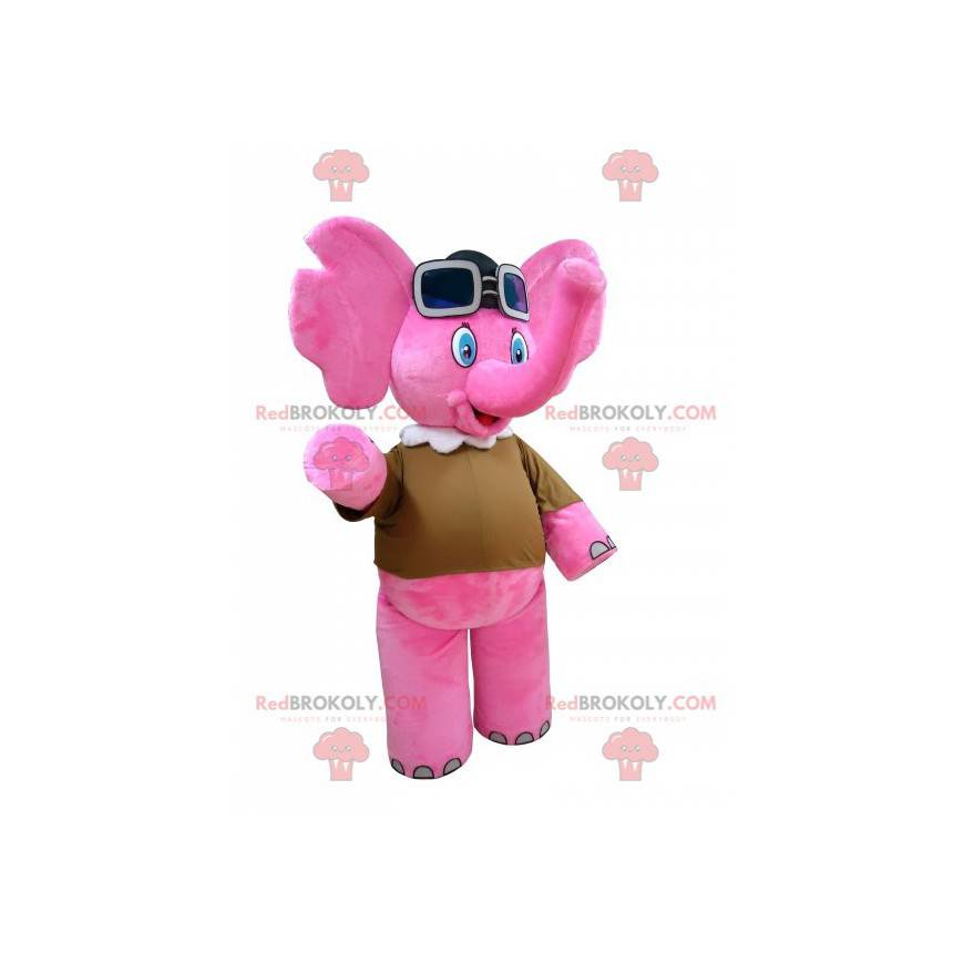Mascotte elefante rosa con occhiali da aviatore - Redbrokoly.com
