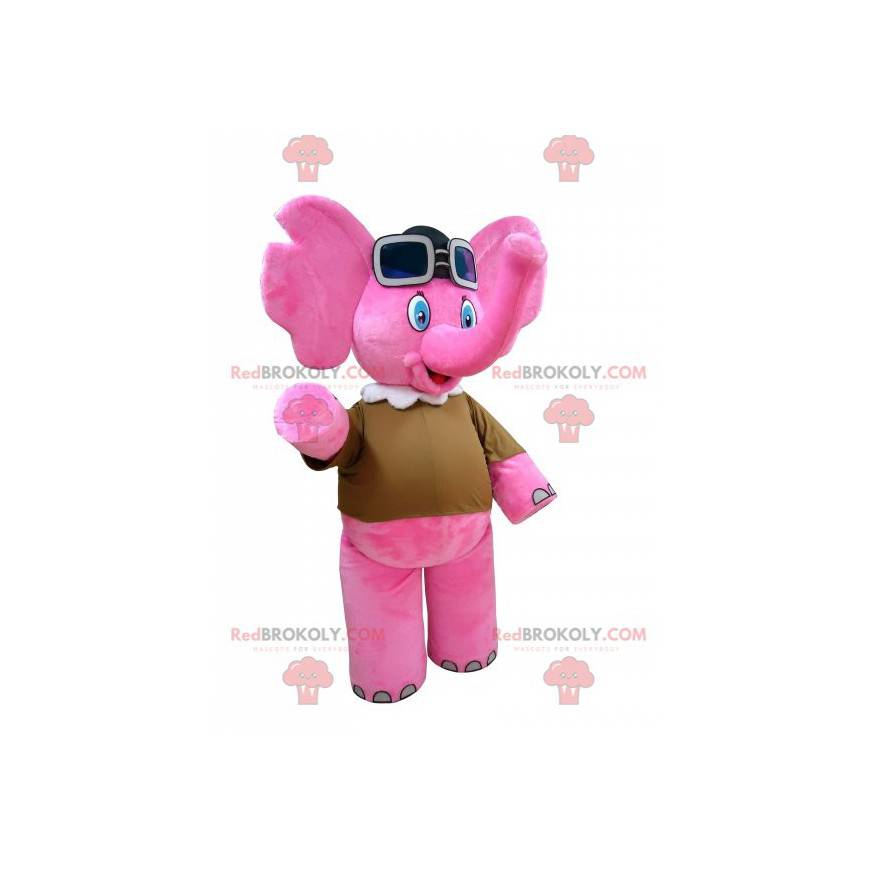 Rosa Elefantenmaskottchen mit Fliegerbrille - Redbrokoly.com