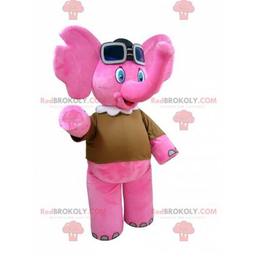 Rosa Elefantenmaskottchen mit Fliegerbrille - Redbrokoly.com