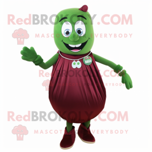 Maroon Green Bean mascot costume character dressed with a A-Line Skirt and Bracelets