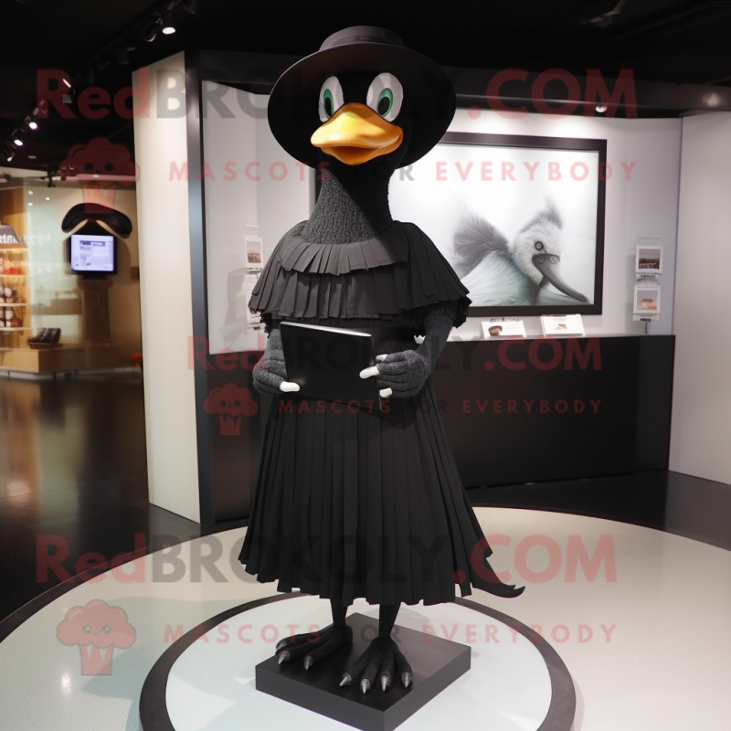 Black Goose mascot costume character dressed with a Pleated Skirt and Hats