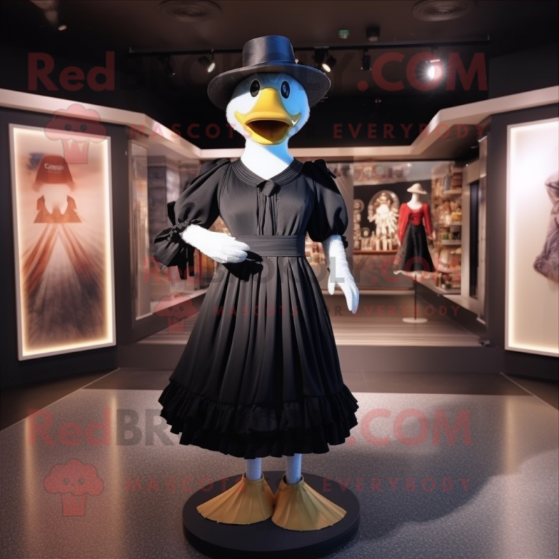 Black Goose mascot costume character dressed with a Pleated Skirt and Hats