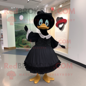 Black Goose mascot costume character dressed with a Pleated Skirt and Hats