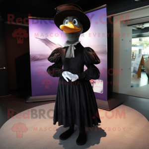 Black Goose mascot costume character dressed with a Pleated Skirt and Hats