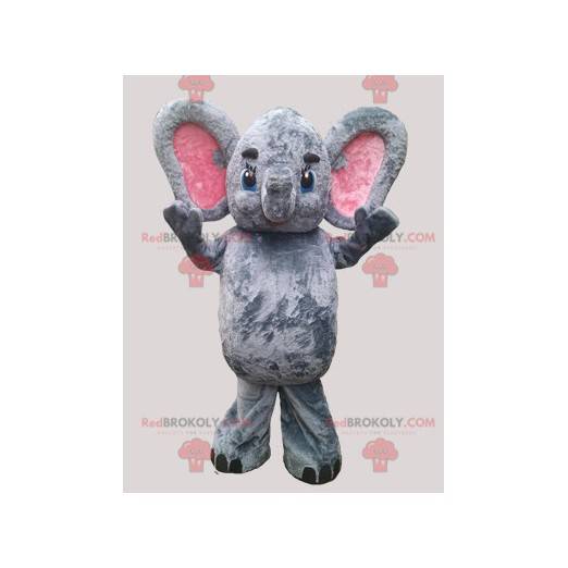 Graues und rosa Elefantenmaskottchen mit großen Ohren -