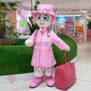 Pink Doctor mascot costume character dressed with a Playsuit and Tote bags
