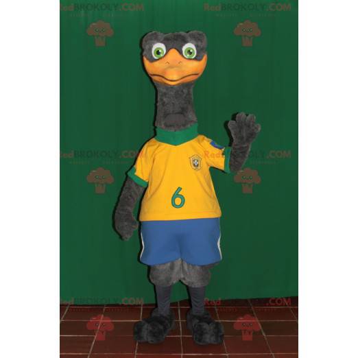 Giant gray ostrich mascot in sportswear - Redbrokoly.com