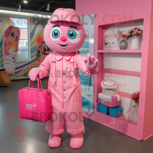 Pink Doctor mascot costume character dressed with a Playsuit and Tote bags