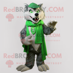 Green Wolf mascot costume character dressed with a Waistcoat and Scarf clips