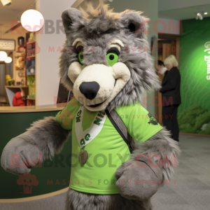 Green Wolf mascot costume character dressed with a Waistcoat and Scarf clips