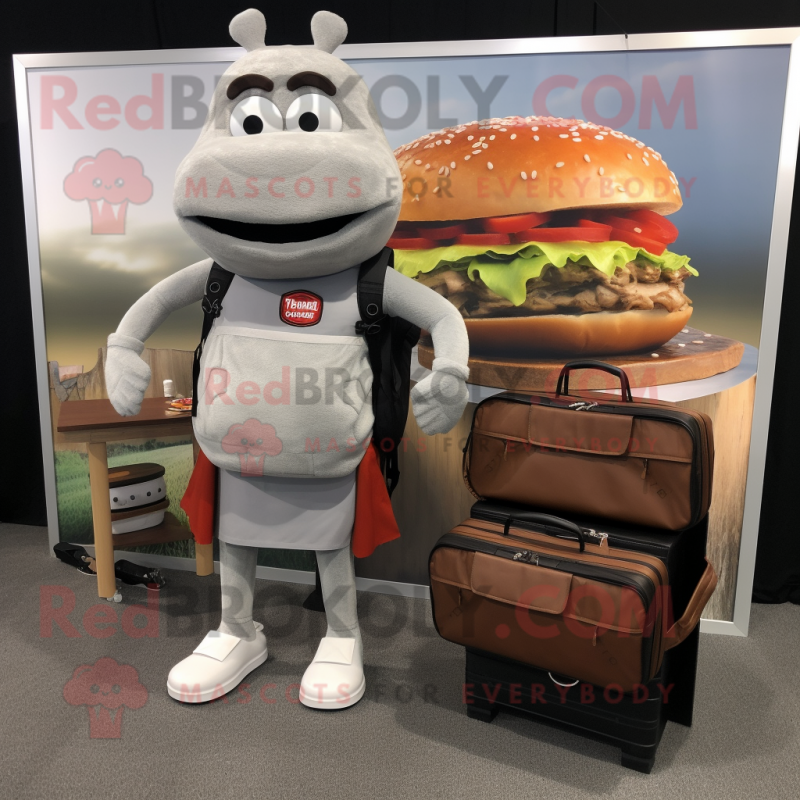 Silver Pulled Pork Sandwich mascot costume character dressed with a Tank Top and Briefcases Silver Pulled Pork Sandwich mascot costume character dressed with a Tank Top and Briefcases