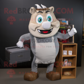 Silver Pulled Pork Sandwich mascot costume character dressed with a Tank Top and Briefcases