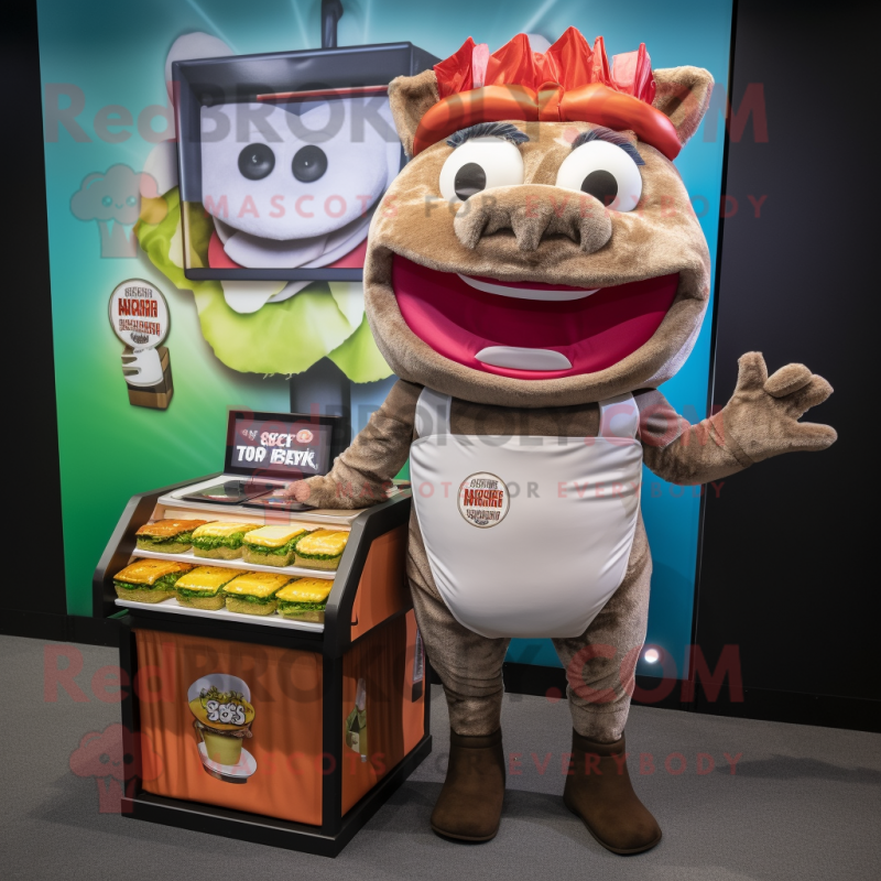 Silver Pulled Pork Sandwich mascot costume character dressed with a Tank Top and Briefcases