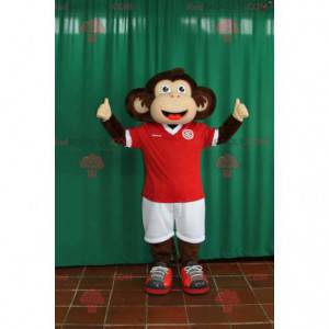 Braunes und beige Affenmaskottchen in Sportbekleidung -