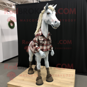 Silver Horse mascot costume character dressed with a Flannel Shirt and Earrings