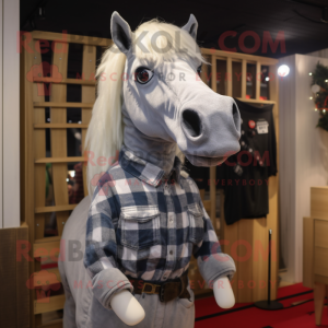 Silver Horse mascot costume character dressed with a Flannel Shirt and Earrings