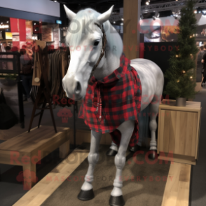 Silver Horse mascot costume character dressed with a Flannel Shirt and Earrings