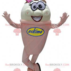 Mascote gigante de sorvete rosa e branco - Redbrokoly.com