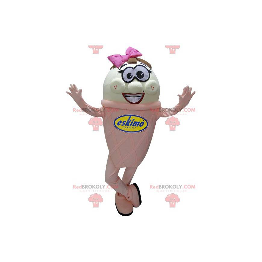 Mascote gigante de sorvete rosa e branco - Redbrokoly.com