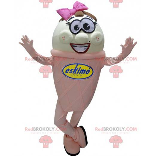 Mascota gigante de helado rosa y blanco - Redbrokoly.com