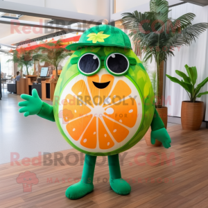 Forest Green Grapefruit mascot costume character dressed with a Swimwear and Sunglasses