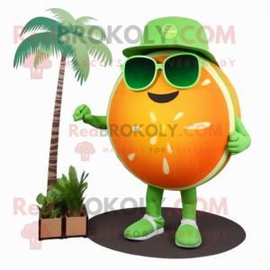 Forest Green Grapefruit mascot costume character dressed with a Swimwear and Sunglasses
