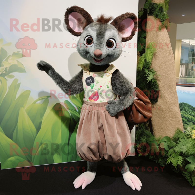 Olive Aye-Aye mascot costume character dressed with a Wrap Dress and Suspenders Olive Aye-Aye mascot costume character dressed with a Wrap Dress and Suspenders