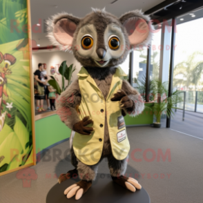 Olive Aye-Aye mascot costume character dressed with a Wrap Dress and Suspenders