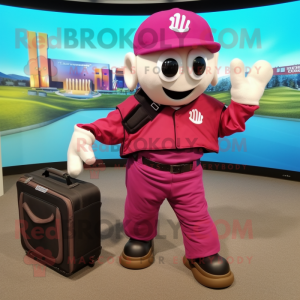 Magenta Baseball Glove mascot costume character dressed with a Cargo Pants and Briefcases