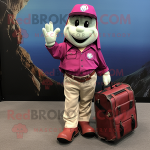 Magenta Baseball Glove mascot costume character dressed with a Cargo Pants and Briefcases