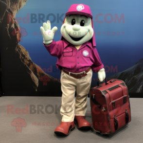 Magenta Baseball Glove mascot costume character dressed with a Cargo Pants and Briefcases