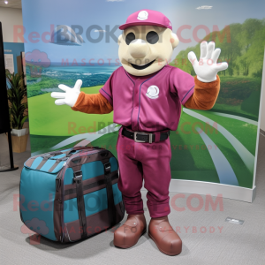 Magenta Baseball Glove mascot costume character dressed with a Cargo Pants and Briefcases