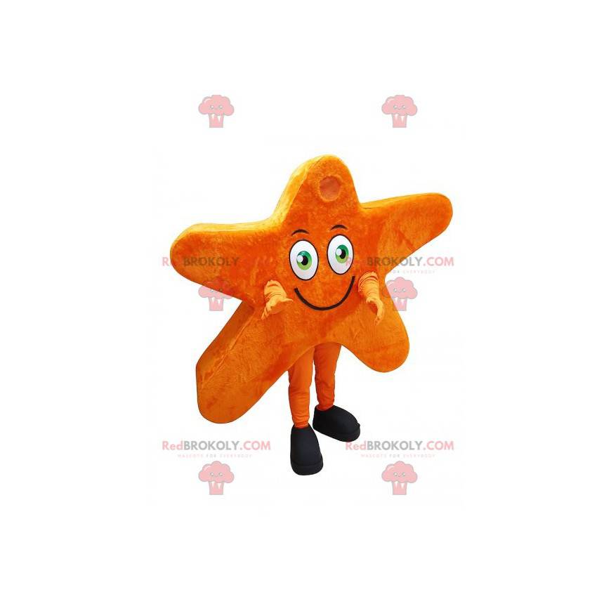Mascotte d'étoile orange géante et souriante - Redbrokoly.com