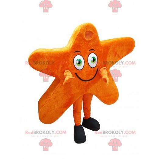 Mascotte d'étoile orange géante et souriante - Redbrokoly.com