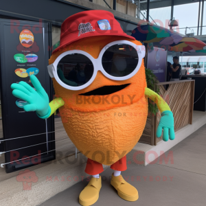 Rust Fish Tacos mascot costume character dressed with a Bermuda Shorts and Sunglasses