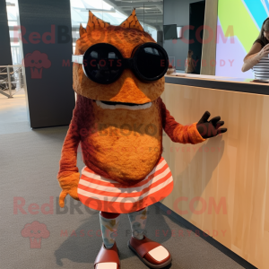 Rust Fish Tacos mascot costume character dressed with a Bermuda Shorts and Sunglasses