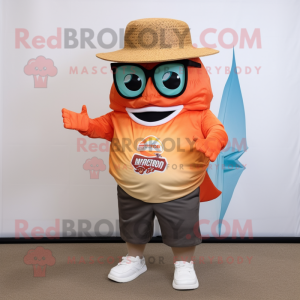 Rust Fish Tacos mascot costume character dressed with a Bermuda Shorts and Sunglasses