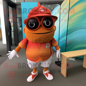 Rust Fish Tacos mascot costume character dressed with a Bermuda Shorts and Sunglasses