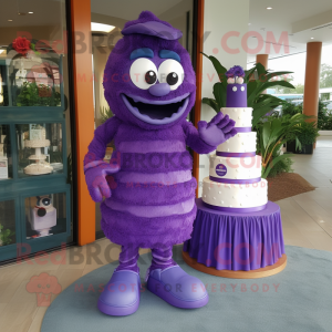 Purple Wedding Cake mascot costume character dressed with a Flare Jeans and Shoe laces