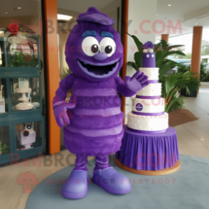 Purple Wedding Cake mascot costume character dressed with a Flare Jeans and Shoe laces