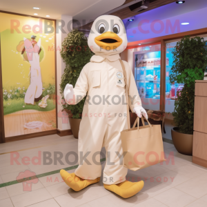 Beige Swan maskot kostume...