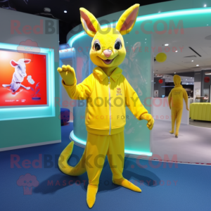 Lemon Yellow Kangaroo mascot costume character dressed with a Windbreaker and Cummerbunds