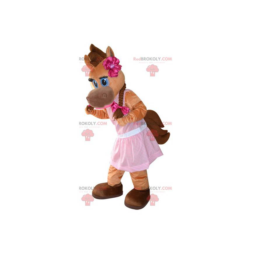 Bruin paard mascotte en vrouwelijk veulen - Redbrokoly.com