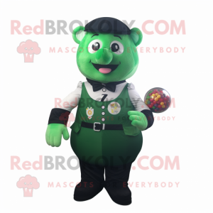 Forest Green Gumball Machine mascot costume character dressed with a Waistcoat and Backpacks