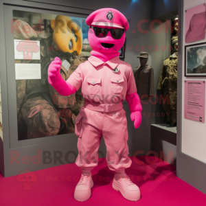 Pink Para Commando mascot costume character dressed with a Henley Tee and Earrings