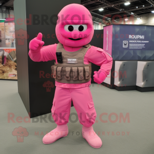 Pink Para Commando mascot costume character dressed with a Henley Tee and Earrings
