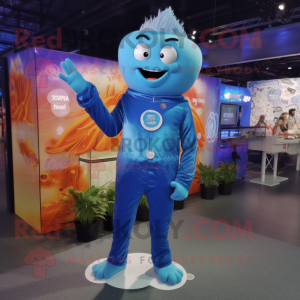 Blue Pad Thai mascot costume character dressed with a Bodysuit and Lapel pins