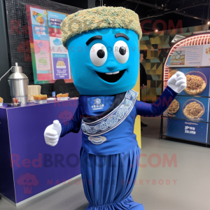 Blue Pad Thai mascot costume character dressed with a Bodysuit and Lapel pins