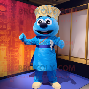 Blue Pad Thai mascot costume character dressed with a Bodysuit and Lapel pins